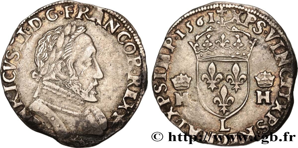 CHARLES IX. COINAGE AT THE NAME OF HENRY II Teston au buste lauré, 2e type 1561 Bayonne BB