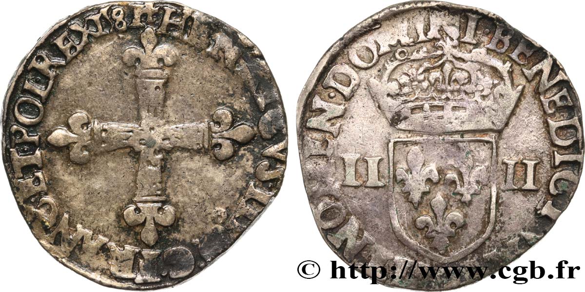 HENRY III Quart d écu, croix de face 1581 Rennes fSS