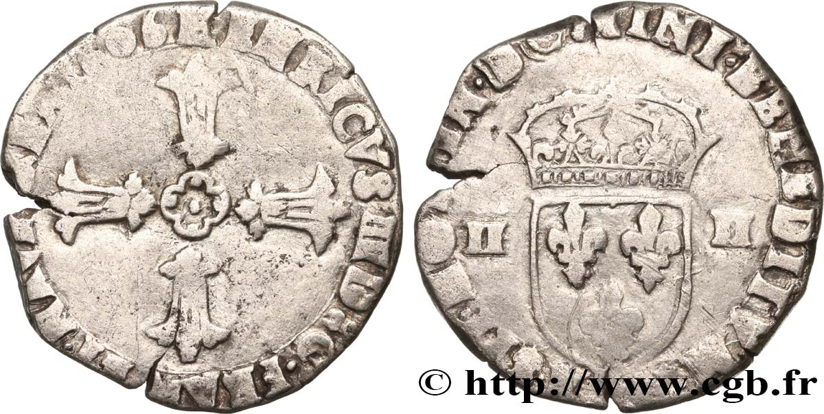 HENRI IV LE GRAND Quart d écu, croix feuillue de face 1606 Bordeaux TB+/TB