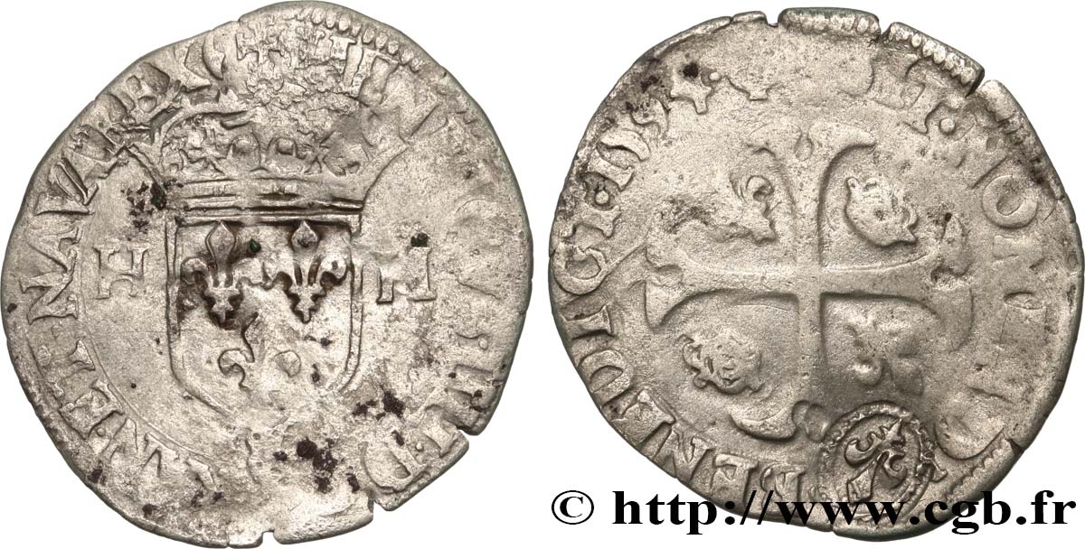 HENRI IV LE GRAND Douzain aux deux H, 2e type, contremarqué en quinzain sous Louis XIII 1594 Aix-en-Provence B+
