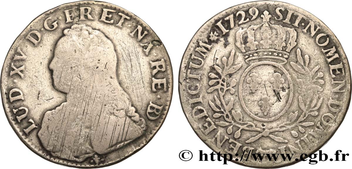 LOUIS XV DIT LE BIEN AIMÉ Écu dit  aux branches d olivier  de Béarn 1729 Pau TB