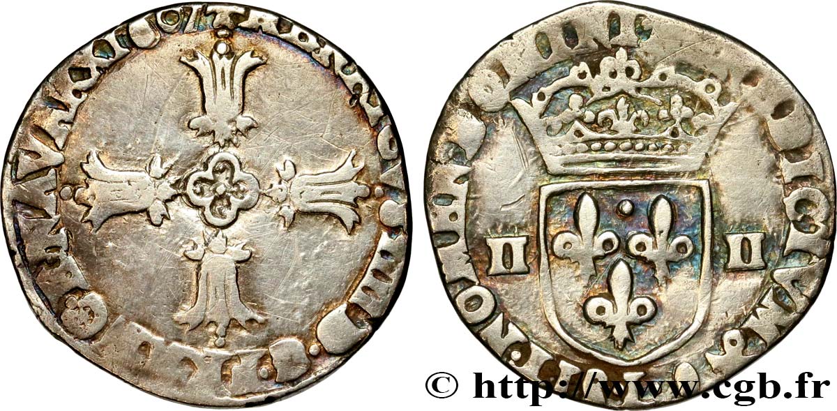 HENRY IV Quart d écu, croix feuillue de face 1607 Bayonne BC+