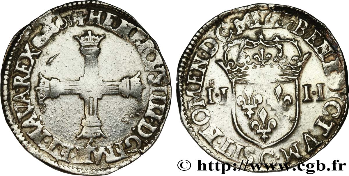 HENRY IV Quart d écu, croix bâtonnée et couronnée de face 1603 Saint-Lô fSS