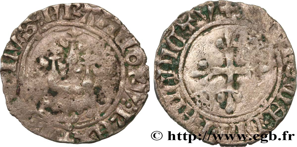 CHARLES, REGENCY - COINAGE WITH THE NAME OF CHARLES VI Gros dit  florette  n.d. Angers BC
