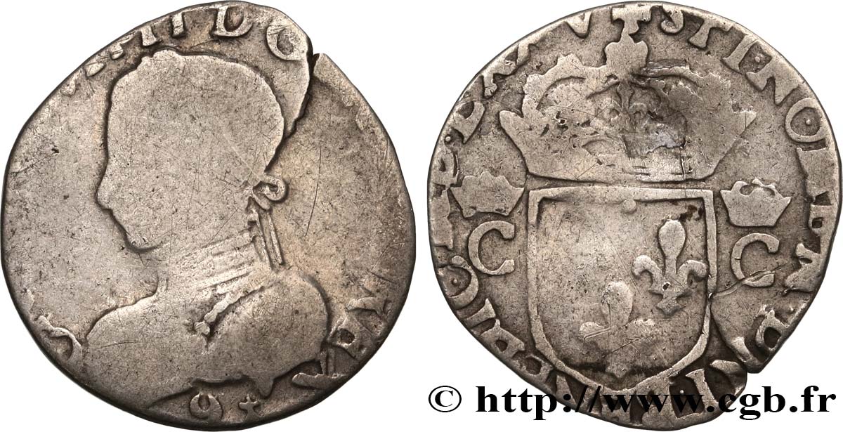 HENRY III. COINAGE IN THE NAME OF CHARLES IX Demi-teston, 2e type, avec légende fautée 1575 (MDLXXV) Rennes VG