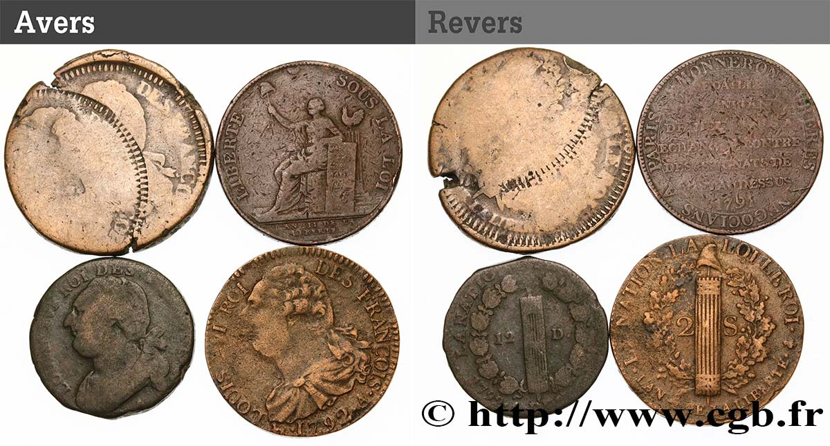 LOTES Lot de quatre monnaies de la Révolution française n.d. s.l. RC+