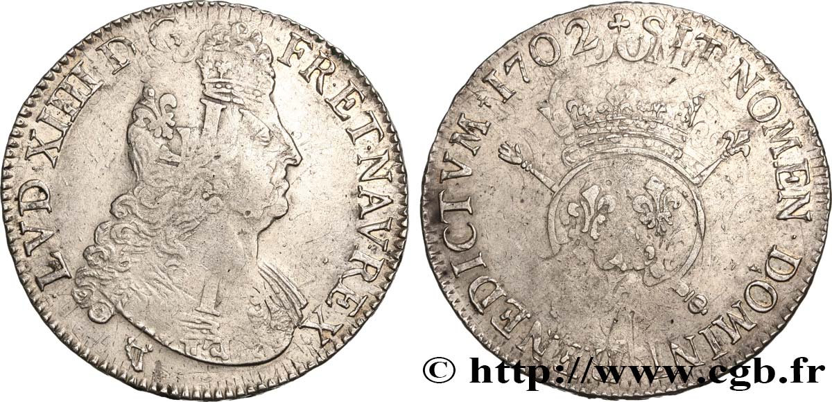 LOUIS XIV  THE SUN KING  Écu aux insignes 1702 Limoges BC+