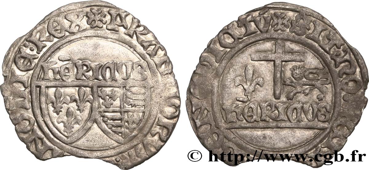 HENRY VI DE LANCASTRE - ROI DE FRANCE (1422-1453) - ROI D ANGLETERRE (1422-1461) et (1470-1471) Blanc aux écus 23/11/1422 Auxerre TTB+