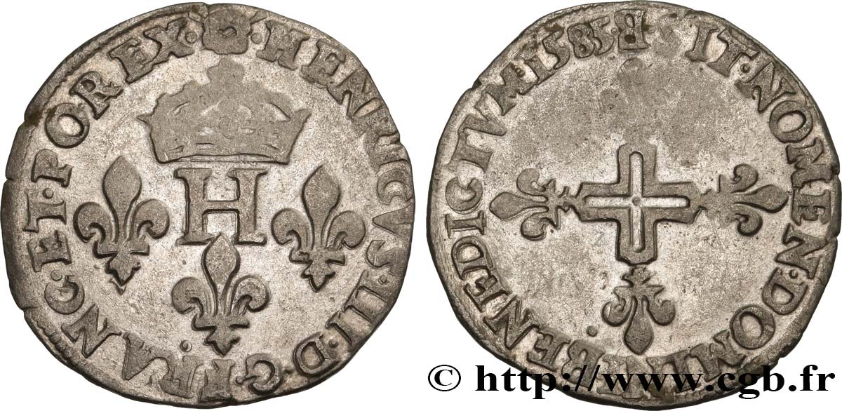 HENRI III Double sol parisis, 2e type 1585 Rouen TTB