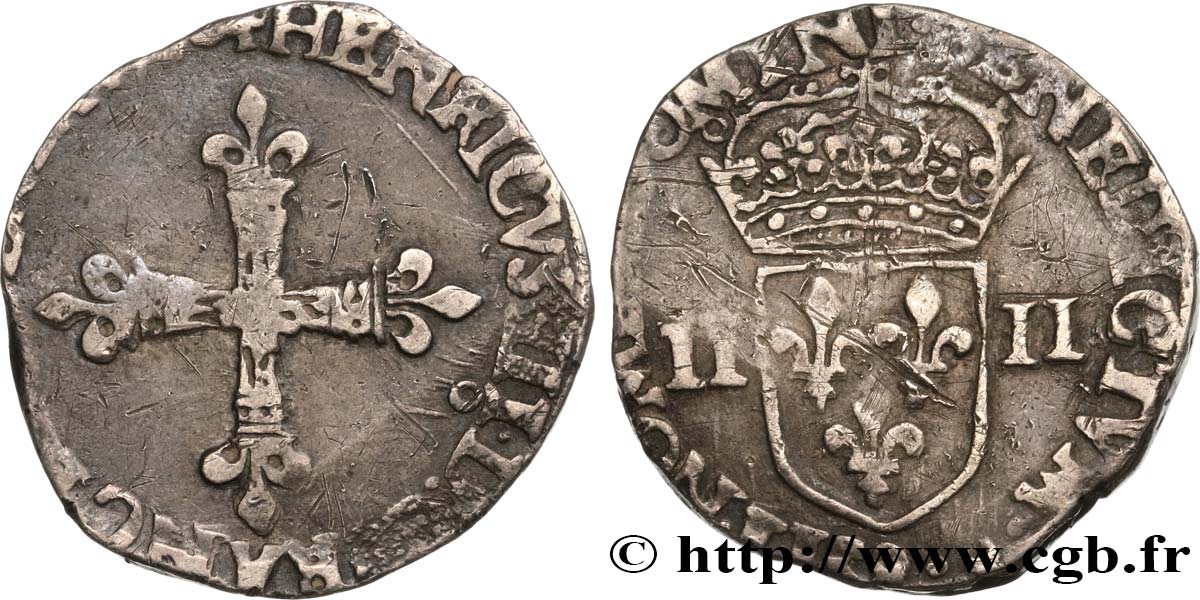 HENRY IV Quart d écu, croix feuillue de face 1604 Rennes BC