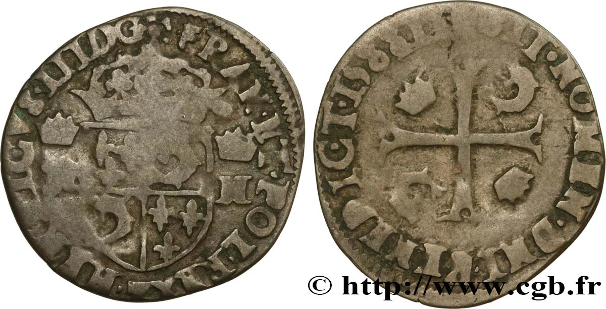 HENRI III Douzain du Dauphiné aux deux H couronnées 1588 Grenoble TB