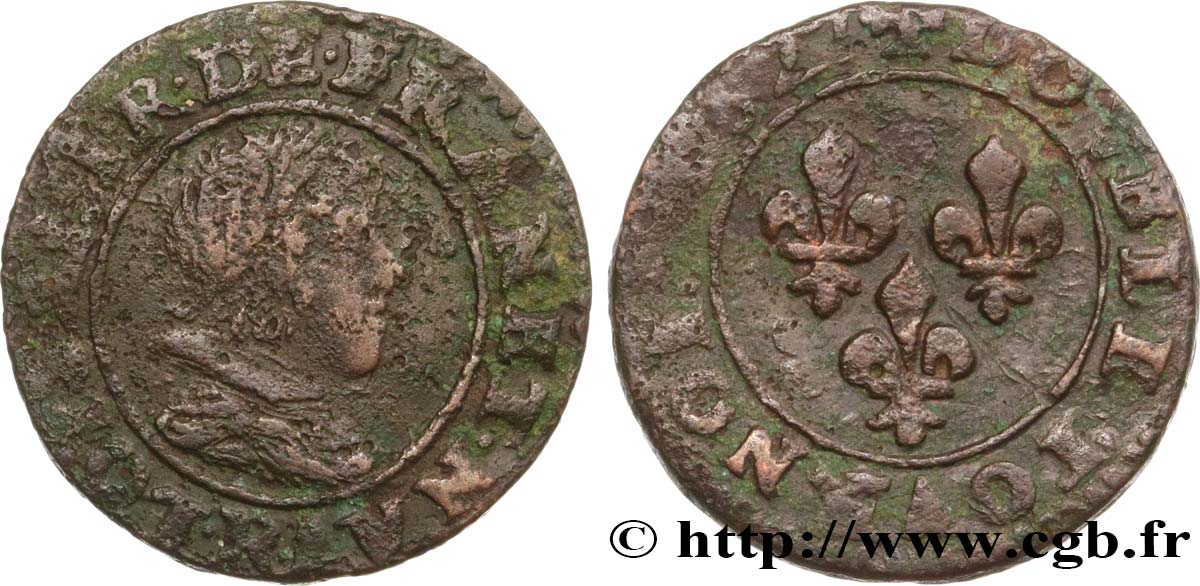 LOUIS XIII  Double tournois, type 8 1627 Saint-André de Villeneuve-lès-Avignon RC+