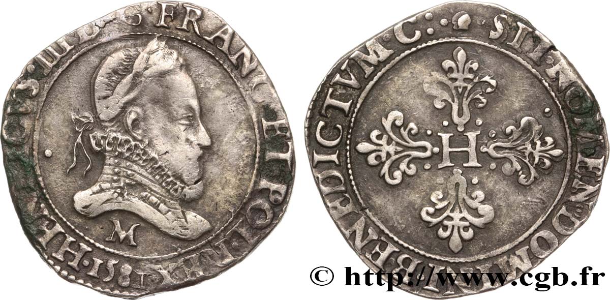 HENRY III Franc au col fraisé 1581 Toulouse BC+
