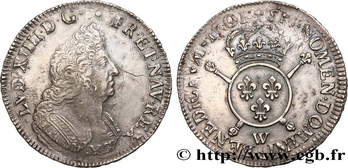 LOUIS XIV  THE SUN KING  Écu aux insignes 1701 Lille BB