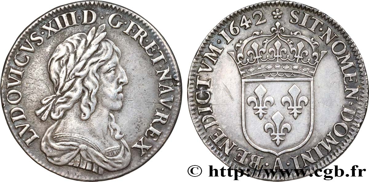 LOUIS XIII Quart d écu, buste drapé et cuirassé (2e buste de Jean Warin) 1642 Paris, Monnaie de Matignon XF/AU