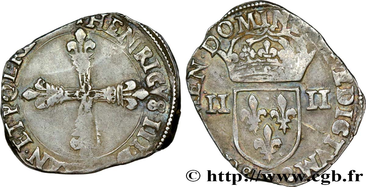 HENRY III Quart d écu, croix de face n.d. Angers q.BB