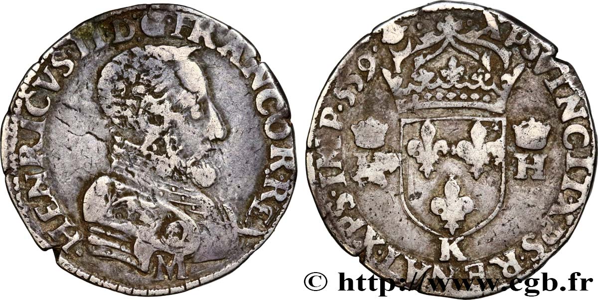 FRANCIS II. COINAGE AT THE NAME OF HENRY II Teston à la tête nue, 3e type 1559 Bordeaux BC+