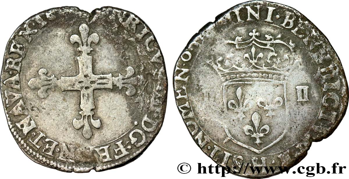 HENRY IV Quart d écu, croix bâtonnée et fleurdelisée de face n.d. La Rochelle BC