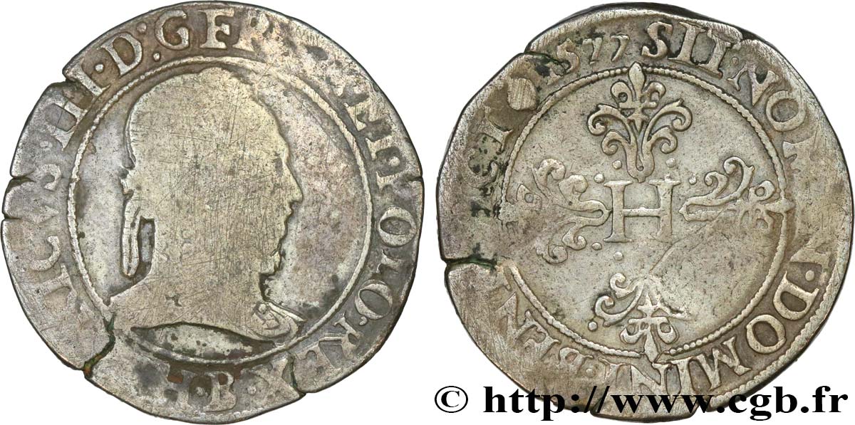 HENRY III Franc au col plat 1577 Rouen MB/q.BB