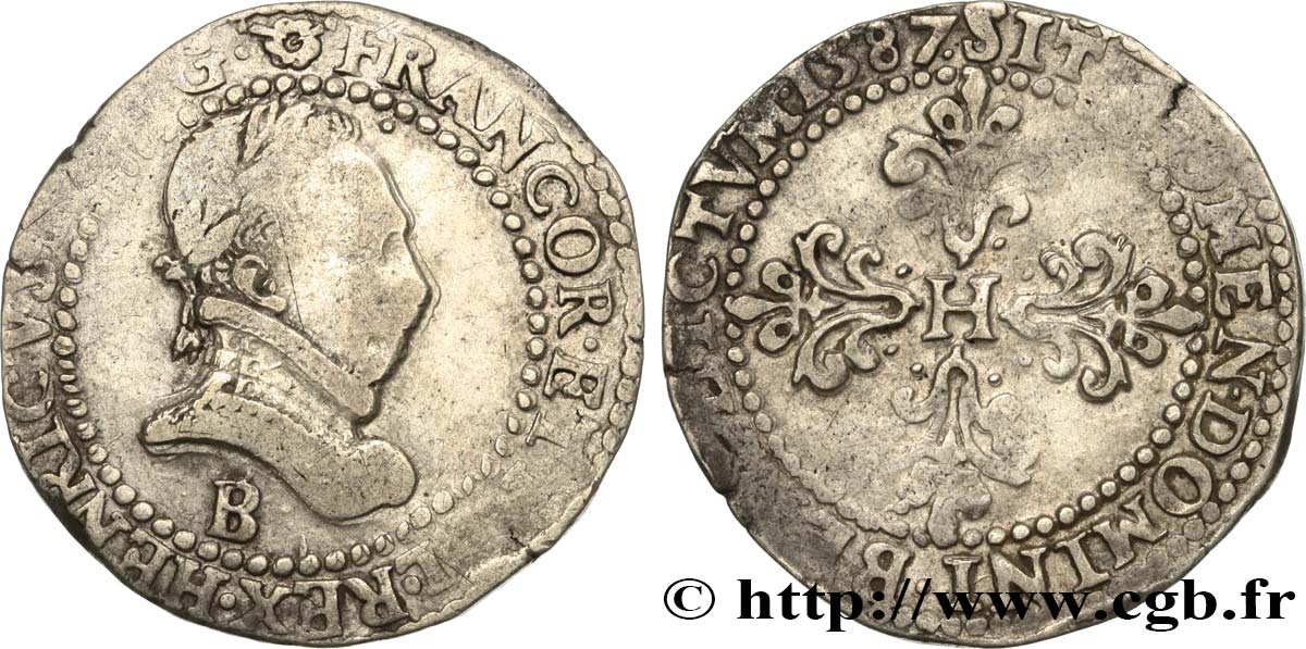 HENRI III Demi-franc au col plat 1587 Rouen TB+