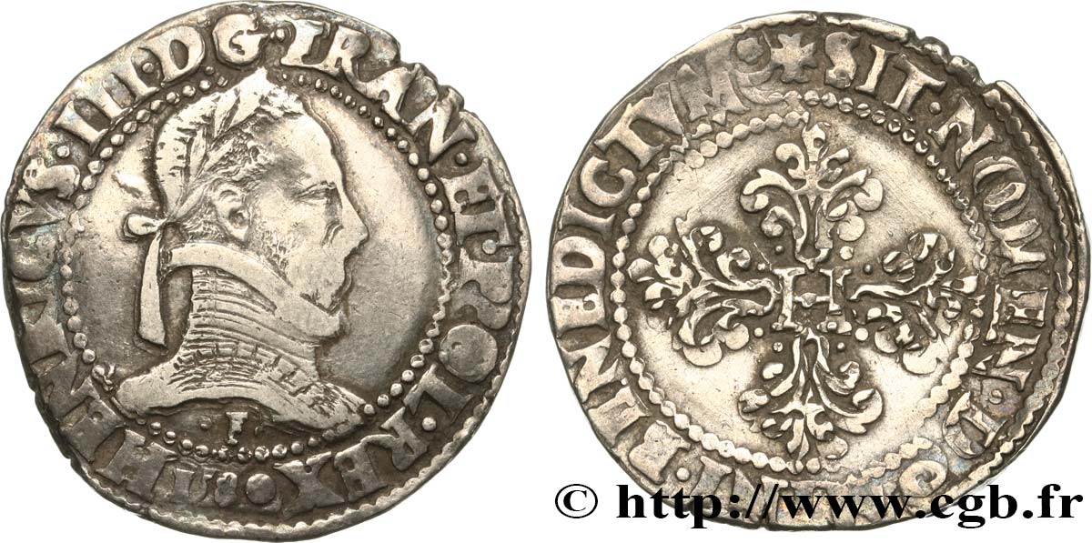 HENRI III Franc au col plat 1580 Angers TB+