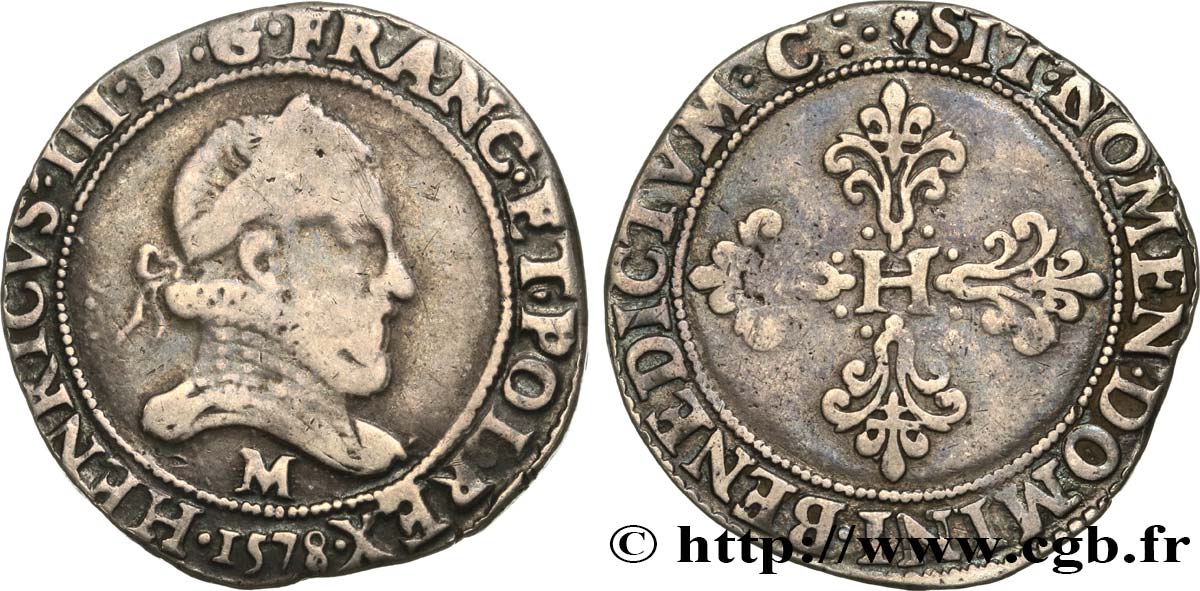 HENRY III Franc au col fraisé 1578 Toulouse VF/XF