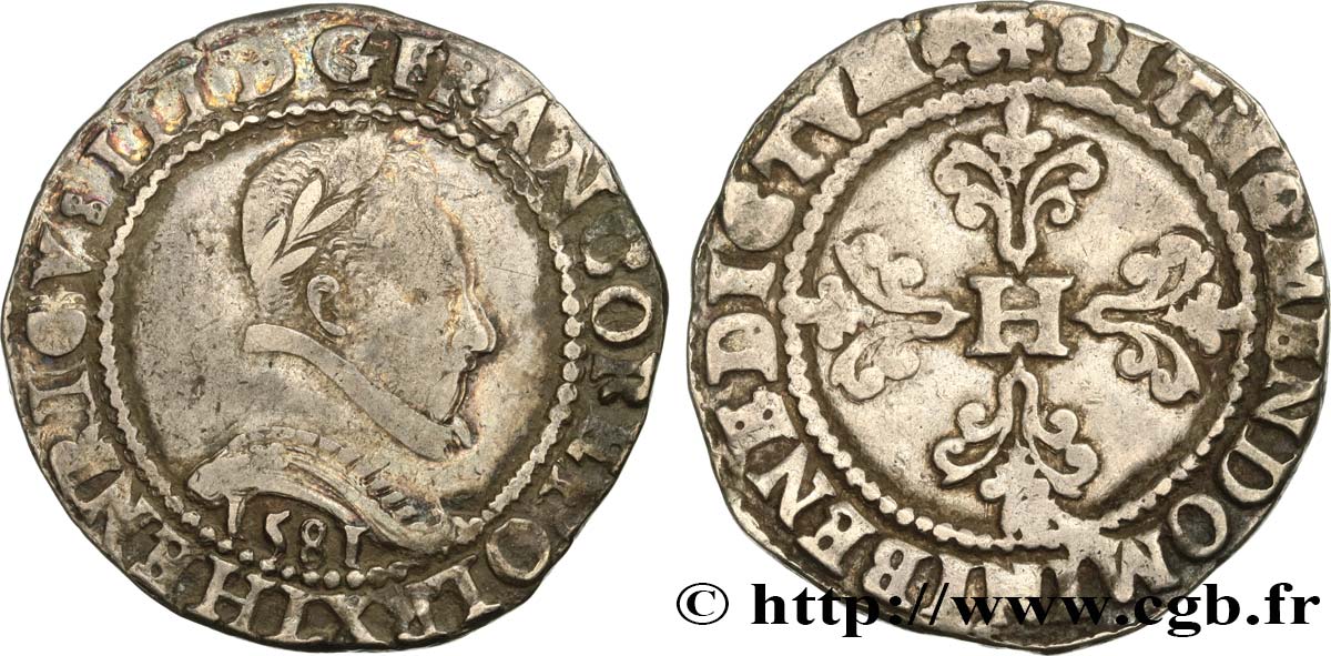 HENRY III Franc au col plat 1581 Bayonne BC+