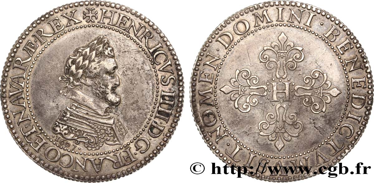 HENRI IV LE GRAND Piéfort d’argent de poids double du franc 1607 Paris, Moulin du Louvre TTB+