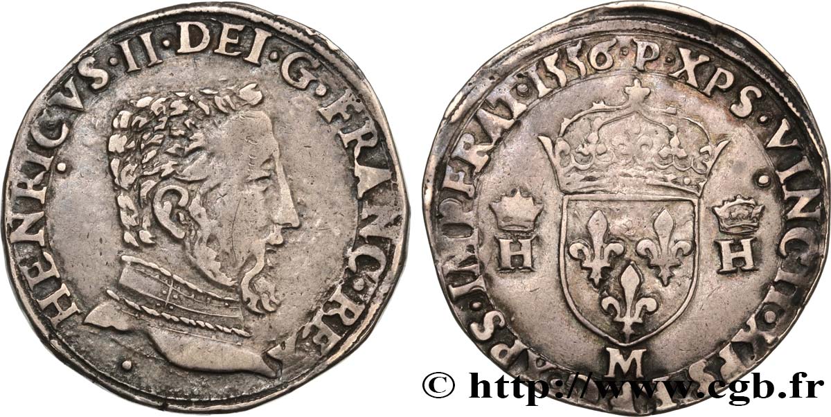 HENRY II Teston à la tête nue, 5e type 1556 Toulouse MBC