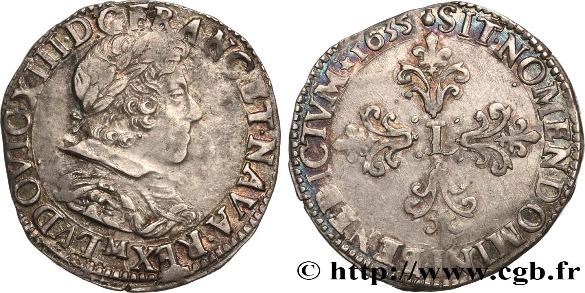 LOUIS XIII LE JUSTE Demi-franc, 10e type 1635 Toulouse TTB+
