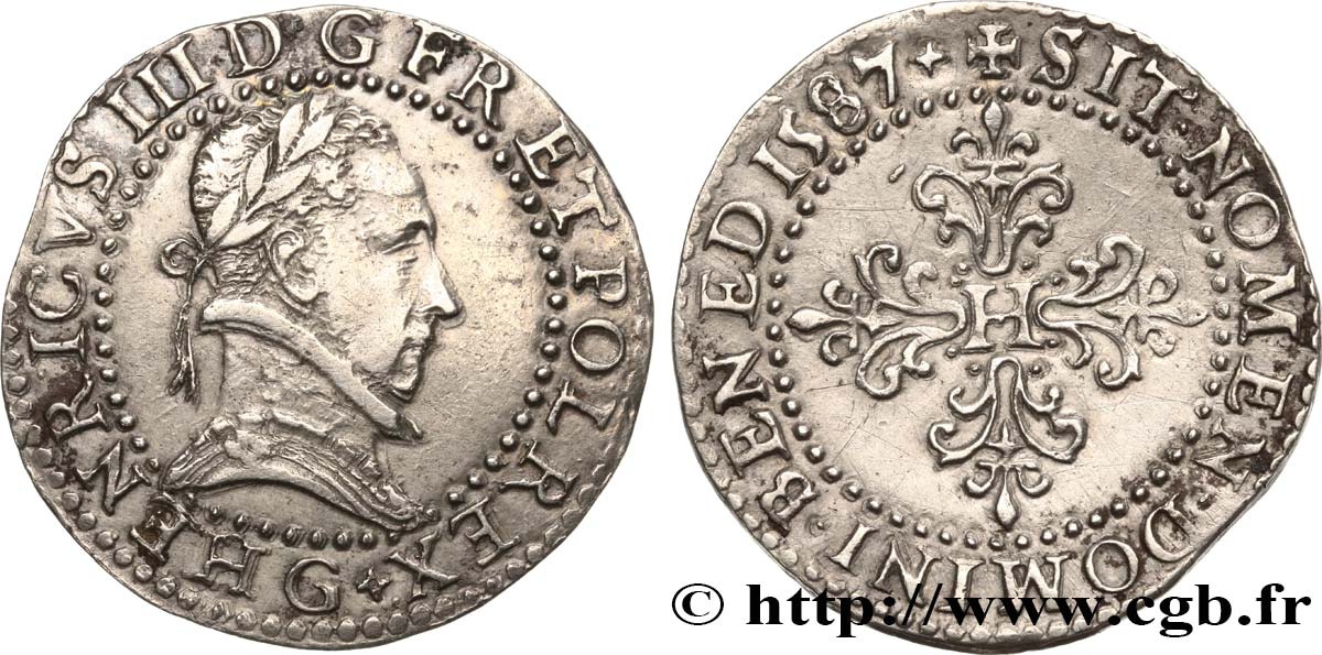 HENRY III Demi-franc au col plat 1587 Poitiers fVZ/VZ