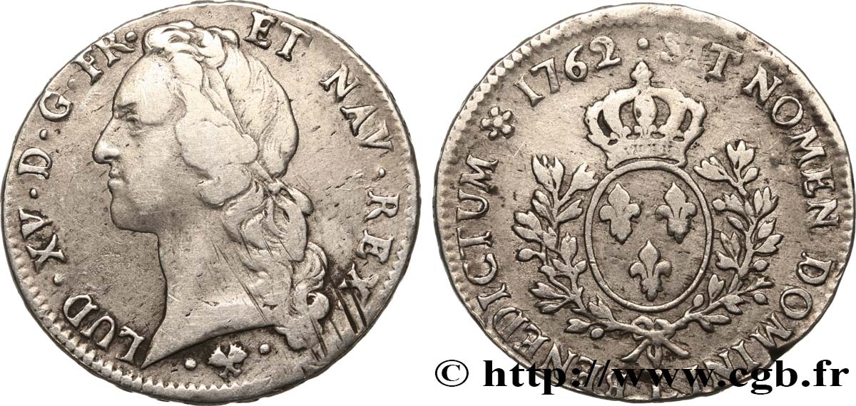 LOUIS XV DIT LE BIEN AIMÉ Écu aux branches d’olivier, tête ceinte d’un bandeau 1762 Bayonne TB+