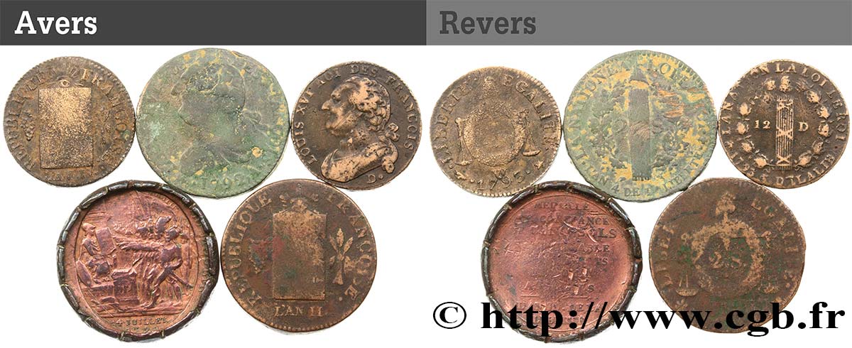 LOTS Lot de cinq monnaies de la Révolution française n.d. s.l. B