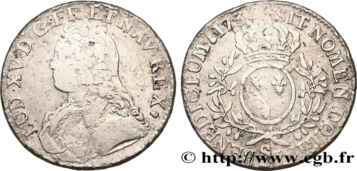 LOUIS XV DIT LE BIEN AIMÉ Écu aux branches d olivier, buste habillé 1734 Reims TB