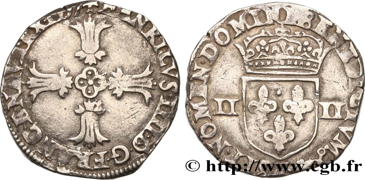 HENRI IV LE GRAND Quart d écu, croix feuillue de face 1597 Bayonne TB+
