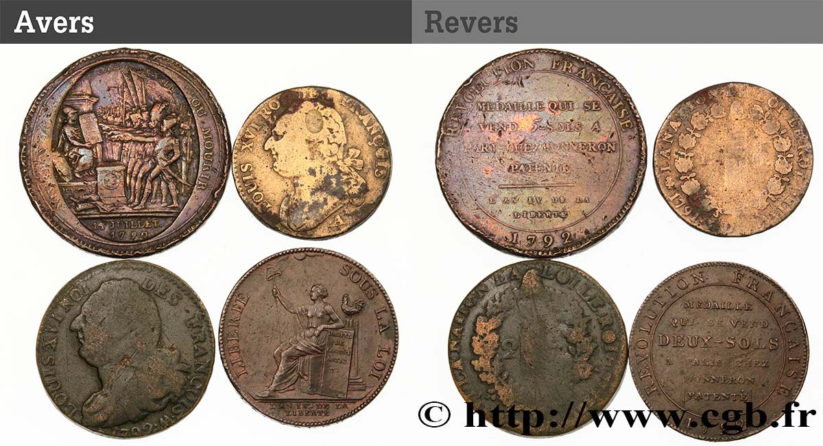LOTS Lot de quatre monnaies de la Révolution française n.d. s.l. B