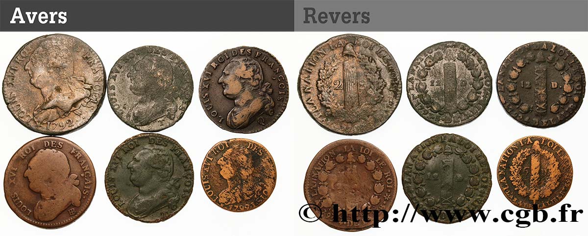 LOUIS XVI Lot de 6 monnaies royales n.d. Ateliers divers RC+