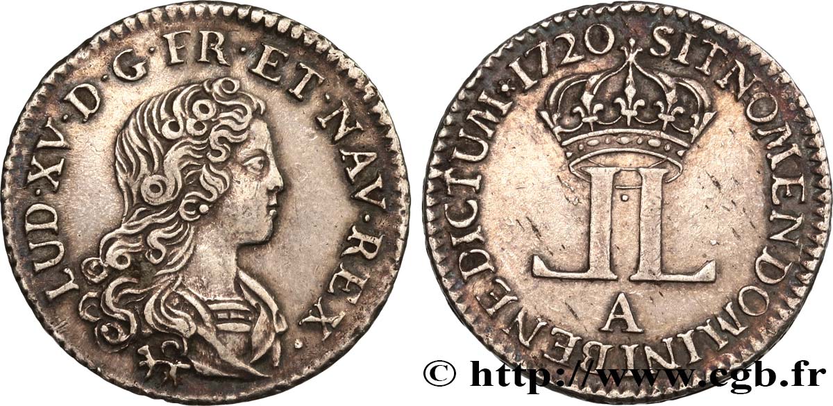 LOUIS XV  THE WELL-BELOVED  Livre d argent dite  de la Compagnie des Indes  1720 Paris XF