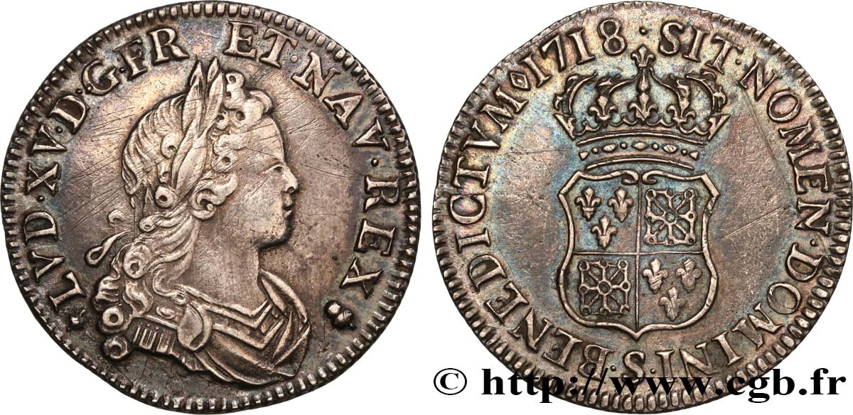 LOUIS XV  THE WELL-BELOVED  Quart d écu dit  de France-Navarre  1718  Reims q.SPL
