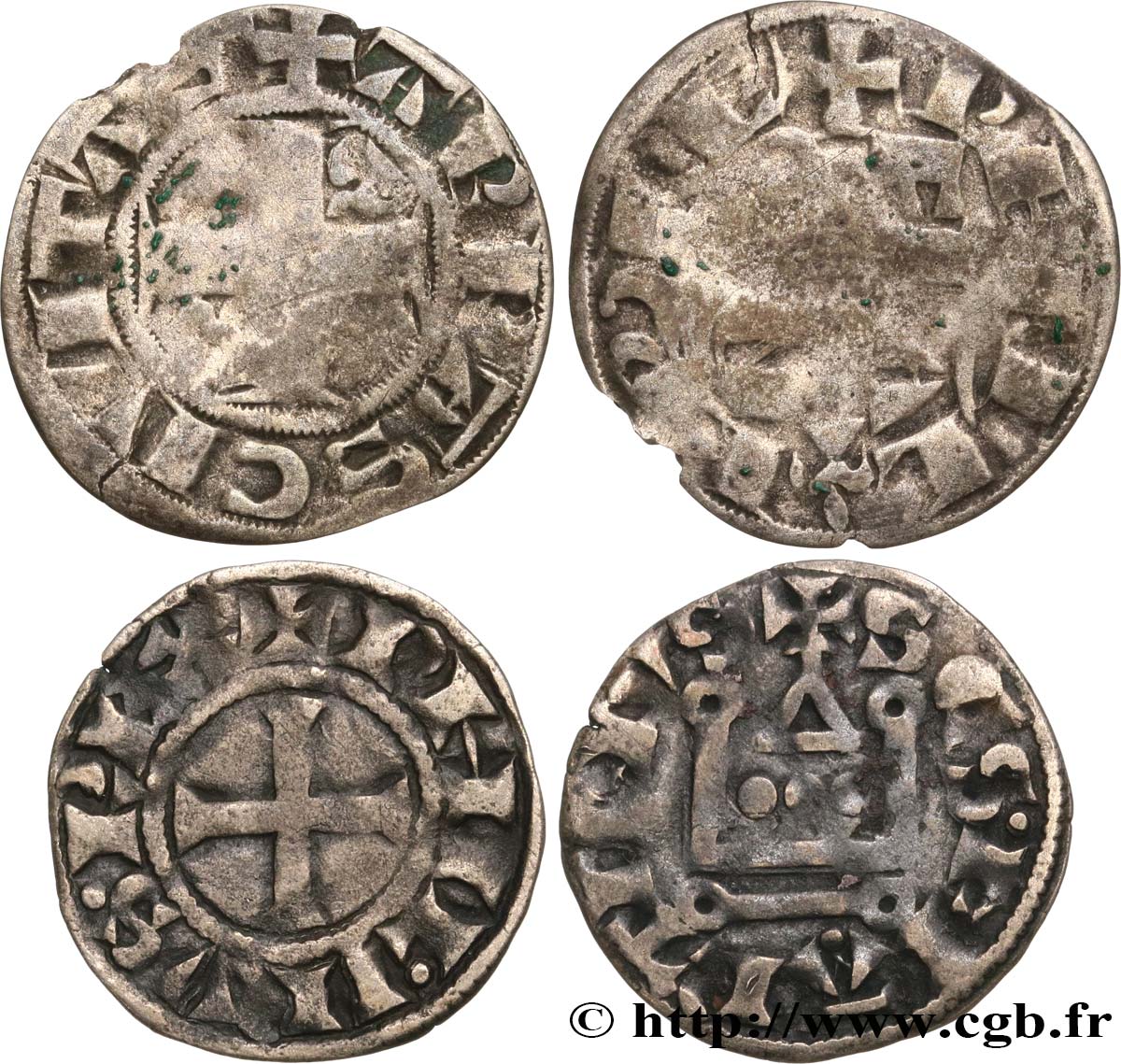 PHILIPPE II DIT  PHILIPPE AUGUSTE  Lot de deux monnaies royales n.d. Ateliers divers TB