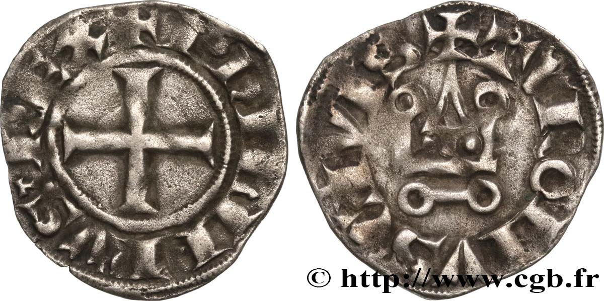FILIPPO IV &nbsp;THE FAIR&nbsp; Denier tournois à l&nbsp;O rond n.d. s.l. BB