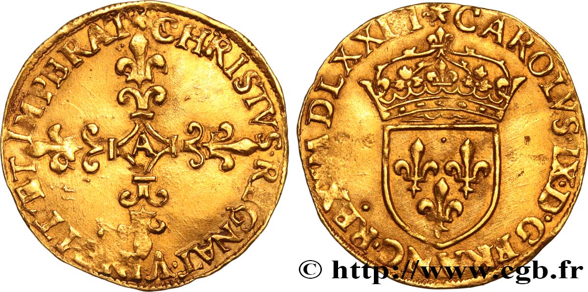 CHARLES IX Écu d or au soleil, 1er type 1573 Paris AU