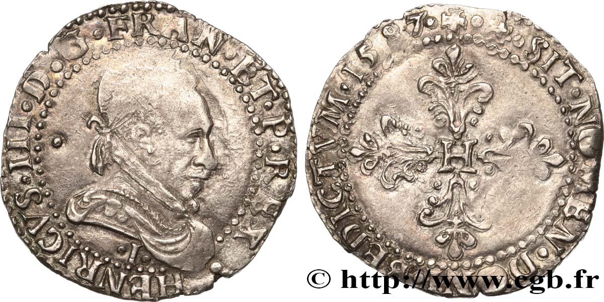 HENRY III Demi-franc au col plat 1587 Limoges XF