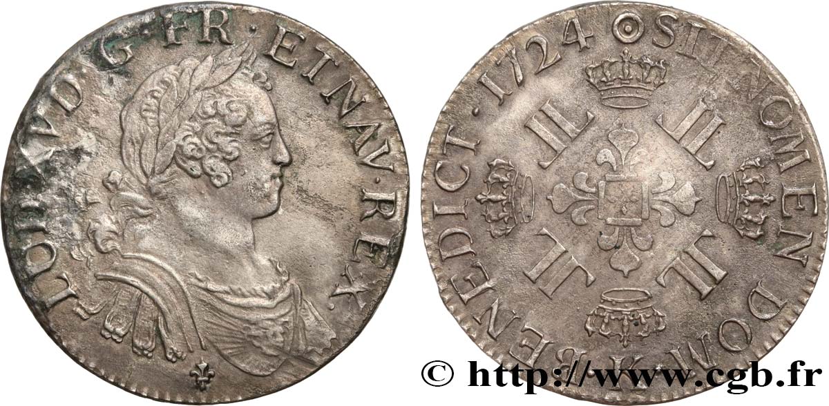 LOUIS XV DIT LE BIEN AIMÉ Écu à la croix fleurdelisée couronnée et aux huit L 1724 Bordeaux TTB