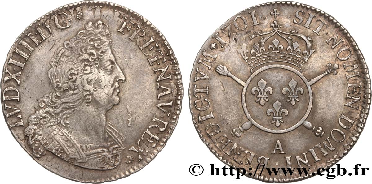 LOUIS XIV  THE SUN KING  Demi-écu aux insignes 1701 Paris BB