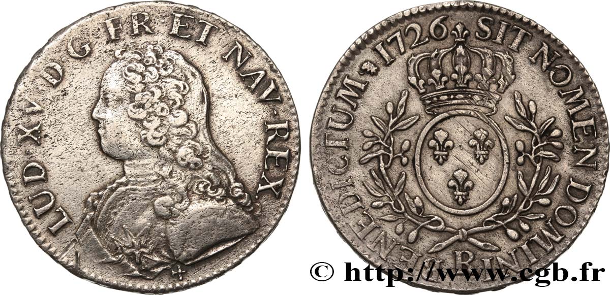 LOUIS XV DIT LE BIEN AIMÉ Écu aux branches d olivier, buste habillé 1726 Orléans TTB