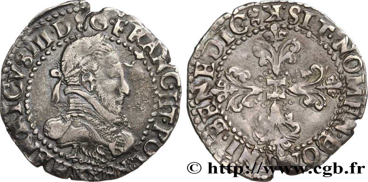 HENRI III Quart de franc au col plat 1586 Bordeaux TTB