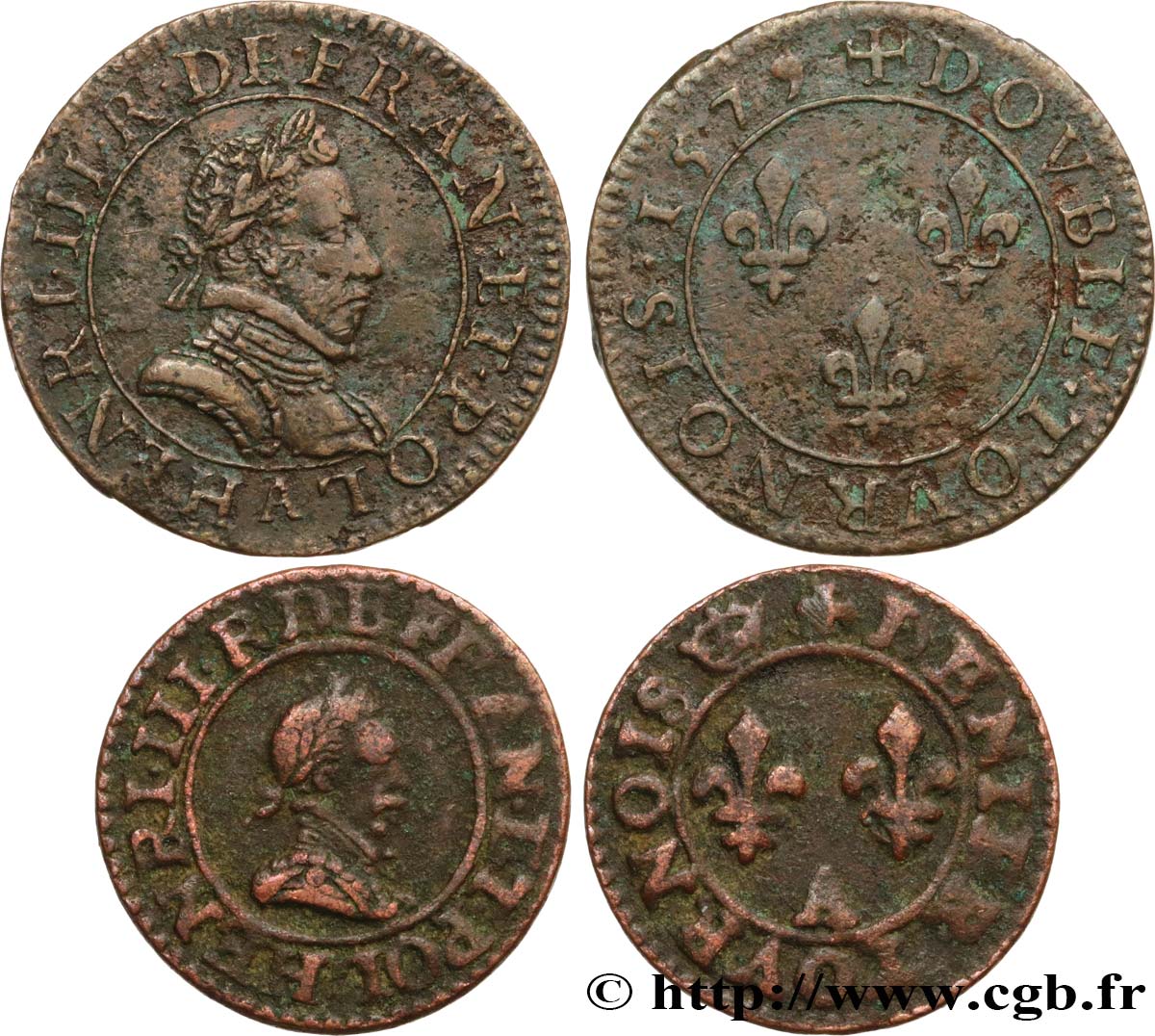HENRY III Lot de 2 monnaies royales n.d. Ateliers divers VF