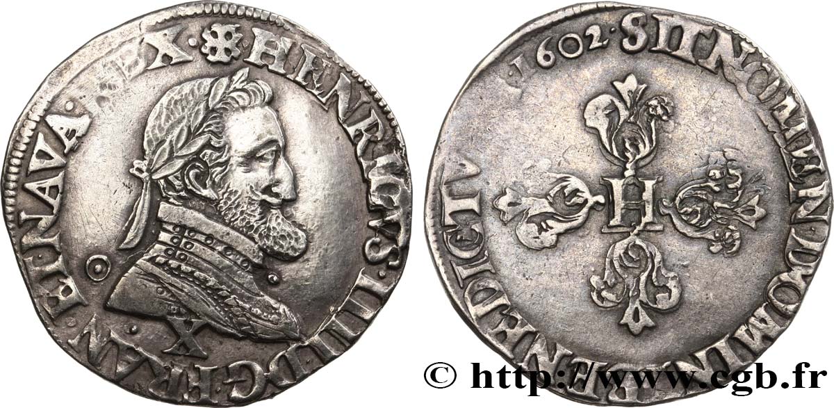 HENRI IV LE GRAND Demi-franc, type d Amiens 1602 Amiens TTB+/TTB