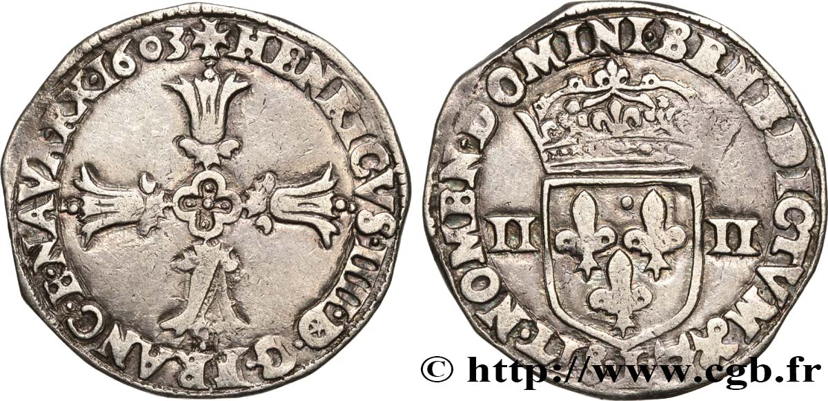 HENRY IV Quart d écu, croix feuillue de face 1603 Bayonne BB